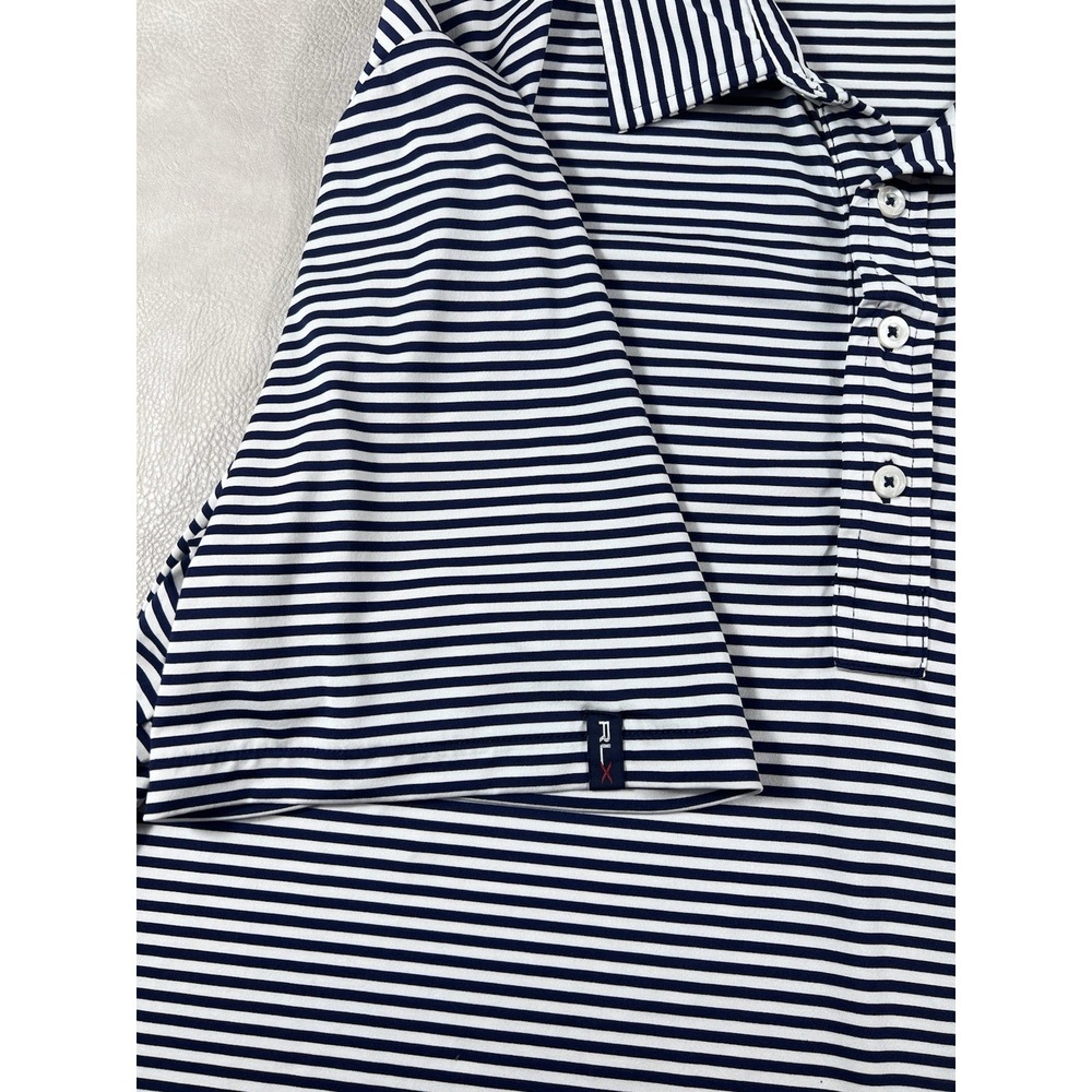 RLX Ralph Lauren Golf Polo Size XXL Navy Blue Stripe Cog Hill Dubsdread Shirt - Picture 5 of 8